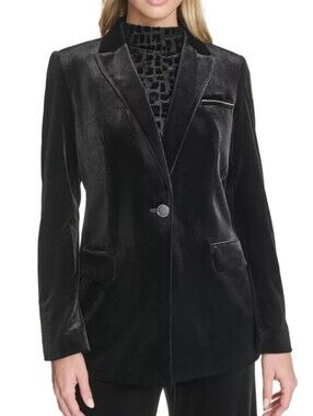 Calvin Klein Black longline velvet double breast Coat Soft Oversized fit Size 14